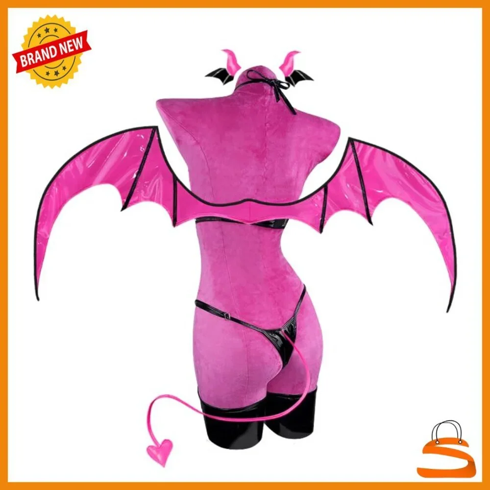Succubus Cosplay Costume PU Leather Bodysuit with Wings X-Large